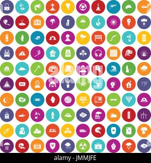 100 disaster icons set color Stock Vector