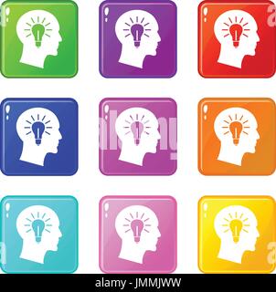 Light bulb inside head icons set Stock Vector Image & Art - Alamy