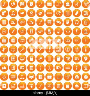 100 office work icons set orange Stock Vector