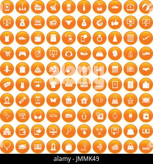 100 online shopping icons set orange Stock Vector