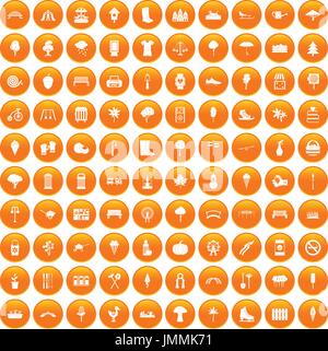 100 park icons set orange Stock Vector