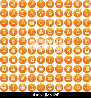 100 partnership icons set orange Stock Vector