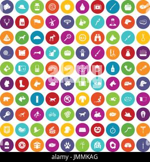 100 dog icons set color Stock Vector