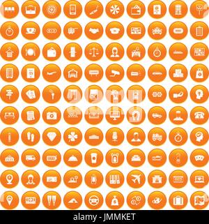 100 paying money icons set orange Stock Vector