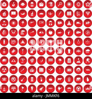 100 elephant icons set red Stock Vector