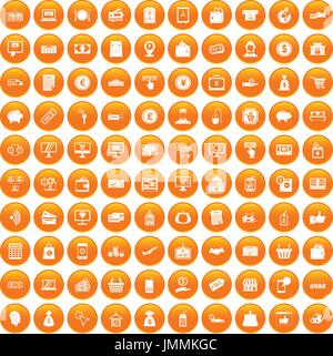 100 payment icons set orange Stock Vector