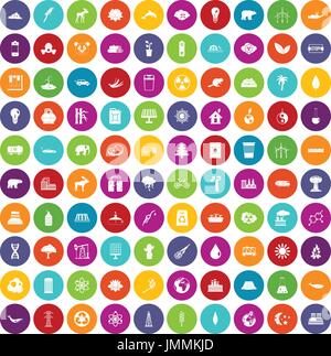 100 eco icons set color Stock Vector