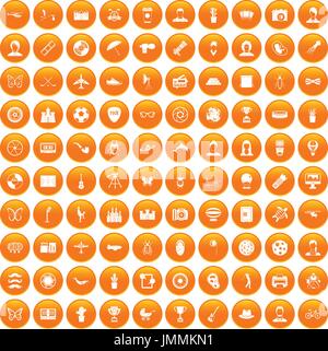 100 photo icons set orange Stock Vector