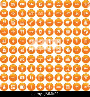 100 plane icons set orange Stock Vector