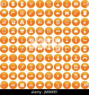 100 plant icons set orange Stock Vector