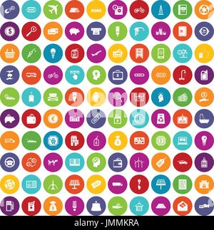 100 economy icons set color Stock Vector
