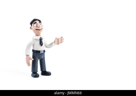 Plasticine businessman shaking hands for handshake, isolated on white background Stock Photo