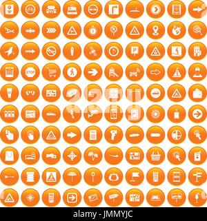 100 pointers icons set orange Stock Vector