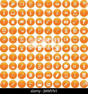 100 portable icons set orange Stock Vector
