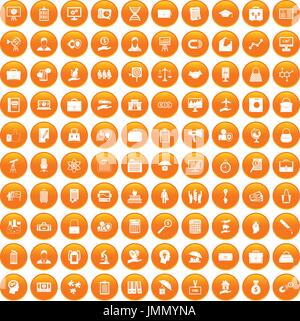 100 portfolio icons set orange Stock Vector