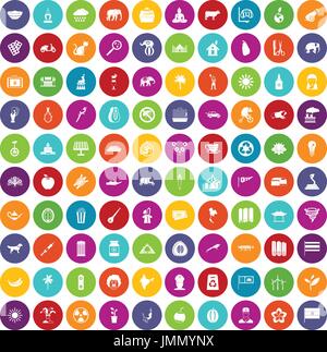 100 elephant icons set color Stock Vector