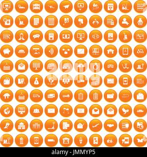 100 postal service icons set orange Stock Vector