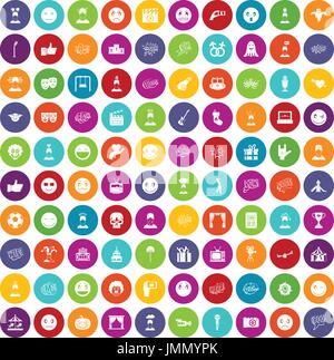 100 emotion icons set color Stock Vector