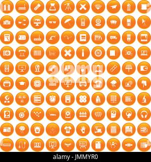 100 printer icons set orange Stock Vector