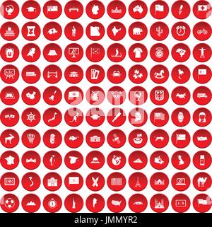 100 geography icons set red Stock Vector