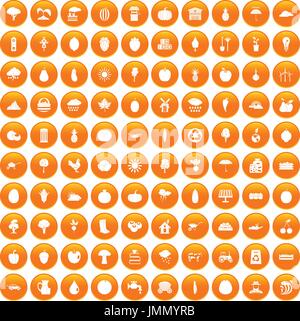 100 productiveness icons set orange Stock Vector