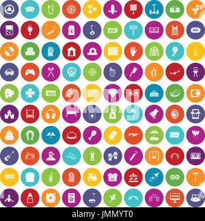 100 entertainment icons set color Stock Vector