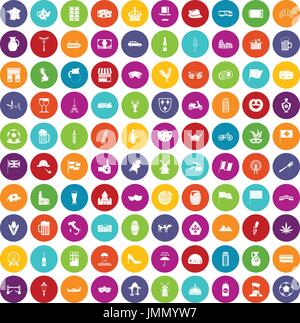 100 europe countries icons set color Stock Vector