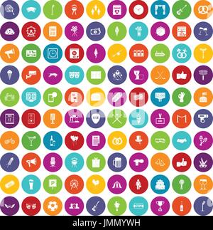 100 events icons set color Stock Vector