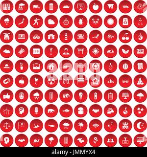 100 harmony icons set red Stock Vector