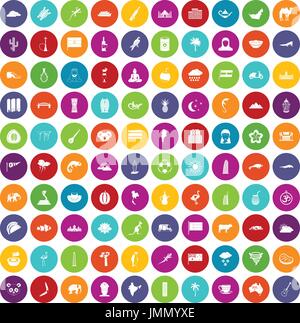 100 exotic animals icons set color Stock Vector