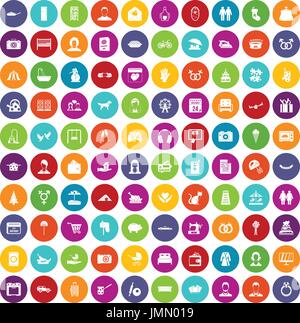 100 family icons set color Stock Vector