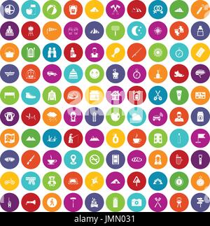 100 family camping icons set color Stock Vector