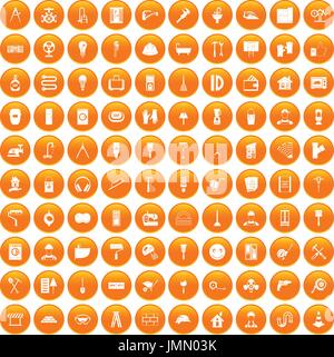 100 renovation icons set orange Stock Vector