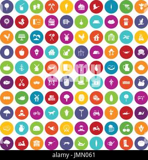 100 farm icons set color Stock Vector