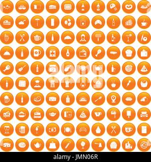 100 restaurant icons set orange Stock Vector
