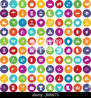 100 farm icons set color Stock Vector