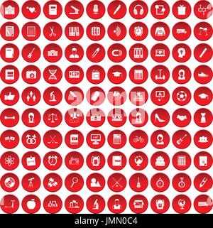 100 hi-school icons set red Stock Vector