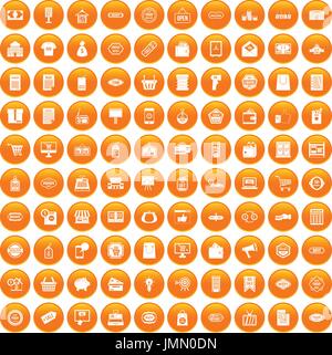 100 sale icons set orange Stock Vector