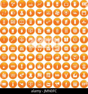 100 sales icons set orange Stock Vector