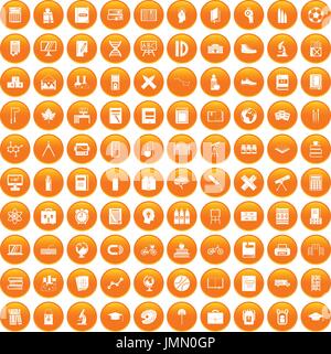100 school icons set orange Stock Vector