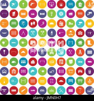 100 fence icons set color Stock Vector