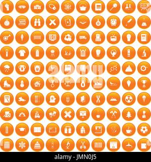 100 school years icons set orange Stock Vector