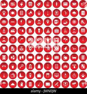 100 hotel services icons set red Stock Vector