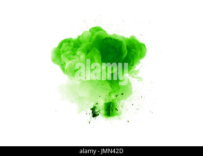 Abstract green explosion with sparks isolated on black background Stock Photo