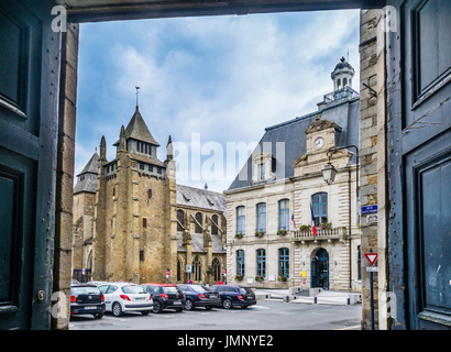 France, Brittany, Cotes-d'Armor department, Saint-Brieuc, Place du General de Gaulle, view of Saint-Brieuc Cathedral and the Town Hall Stock Photo