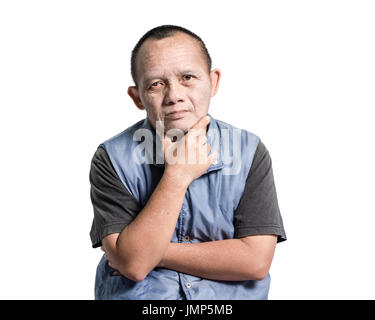 Portrait of a man with down syndrome. Isolated on white background Stock Photo