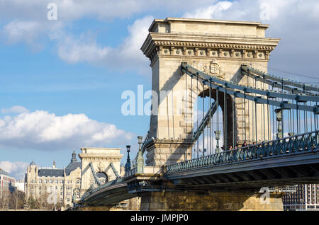 Szechenyi Chain Bridge-one of the most beautiful bridges of Budapest, Hungary. Stock Photo