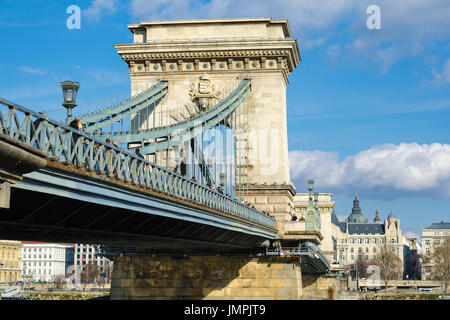 Szechenyi Chain Bridge-one of the most beautiful bridges of Budapest, Hungary. Stock Photo