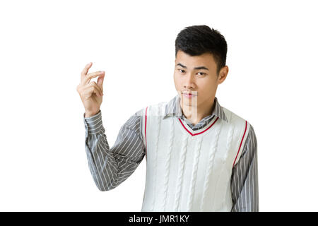 Portrait of a young businessman snapping his finger. Isolated on white background with copy space Stock Photo