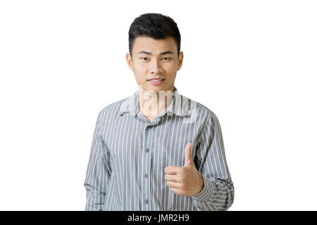 Portrait of a young asian businessman showing thumb up. Isolated on white background with copy space and clipping path Stock Photo